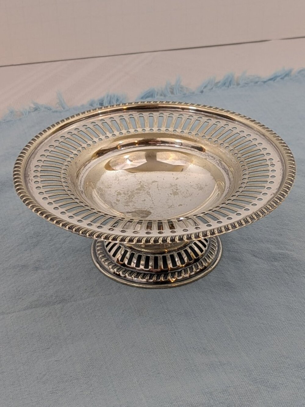 Vintage Mid-Century English Silver-Plated Pierced Miniature Pedestal Bowl
